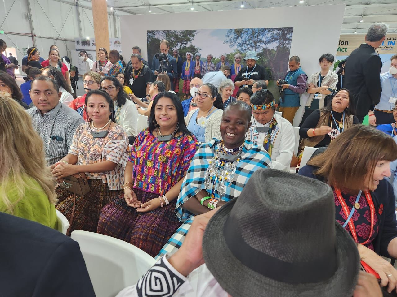 Indigenous women together at the Indigenous Peoples Pavilion at UNFCCC COP 27