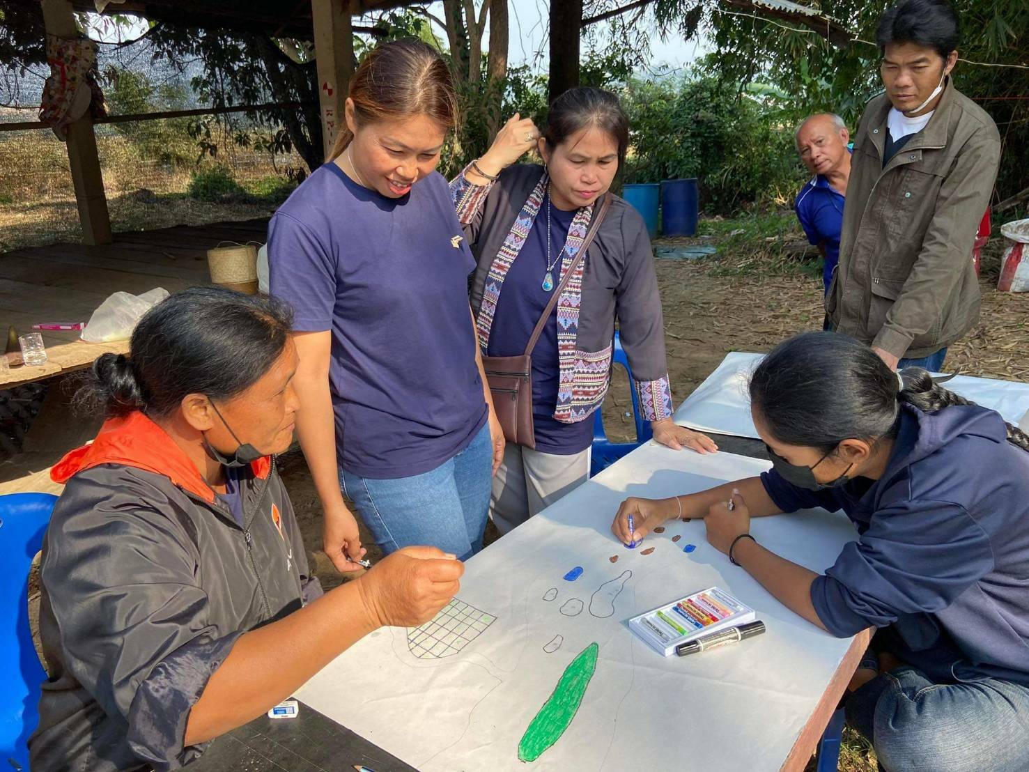 ComNetMekong staff facilitating a community mapping exercise to document key fish habitats in the target area © ComNetMekong