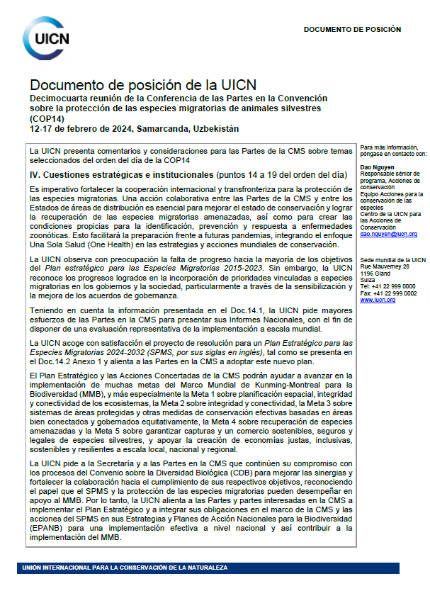 IUCN position paper CMS COP14 ES - thumbnail cover