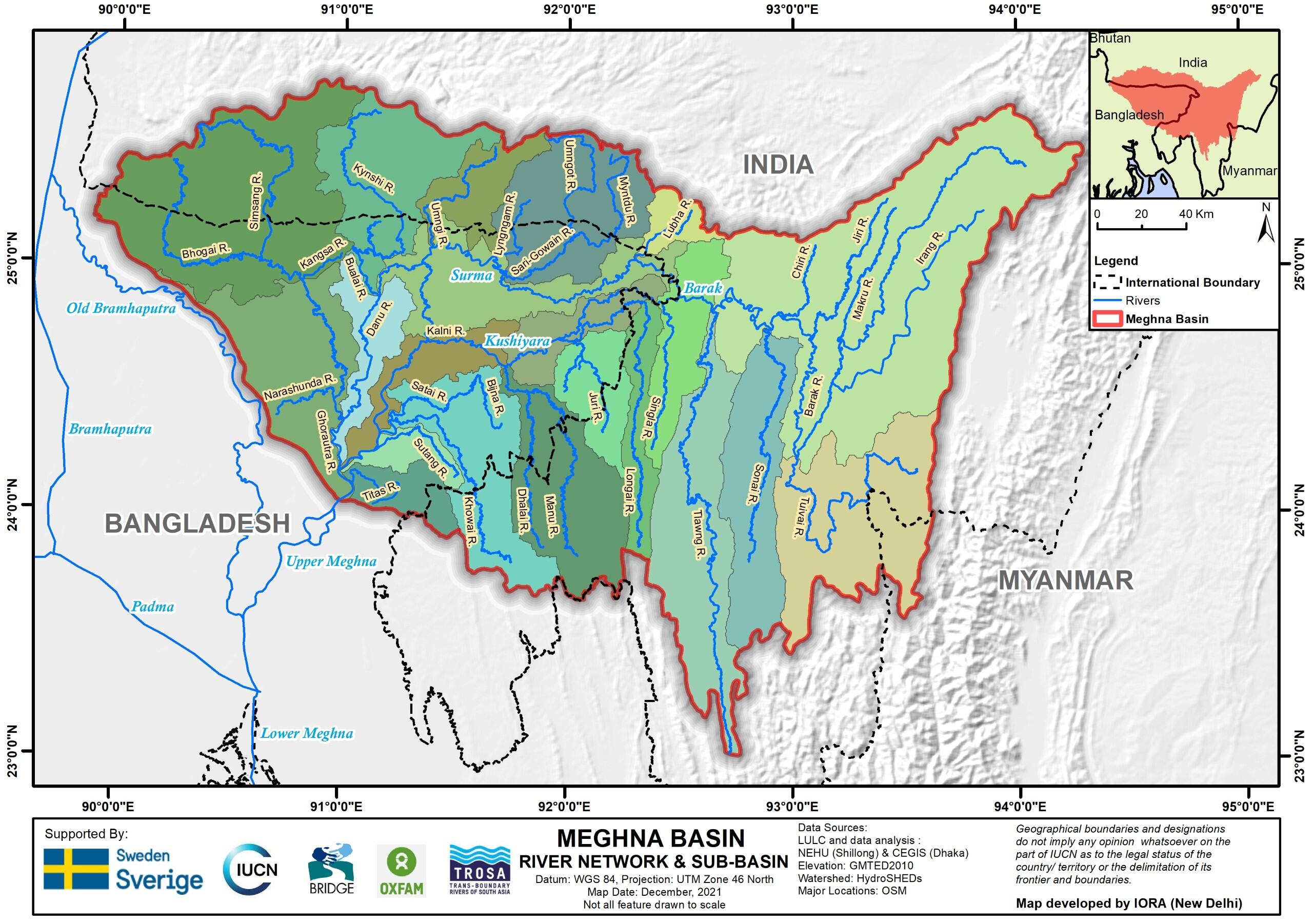 Map outlining Meghna River basin