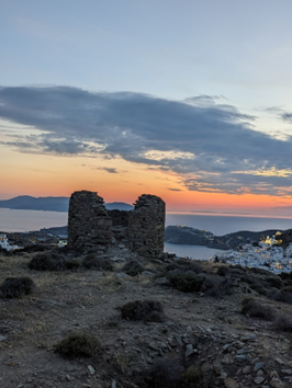 An ancient outpost on the Greek island of Ios, overlooking what is now the vibrant town of Chora. Enormous cruise ships, smaller boats and fishing expeditions flood out of the port every day.