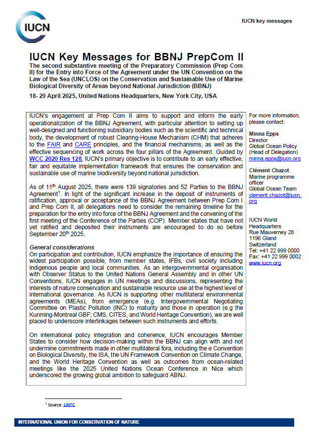 Cover page of the BBNJ PrepCom II key messages