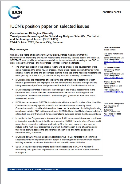 IUCN Position paper for CBD SBSTTA27 thumbnail