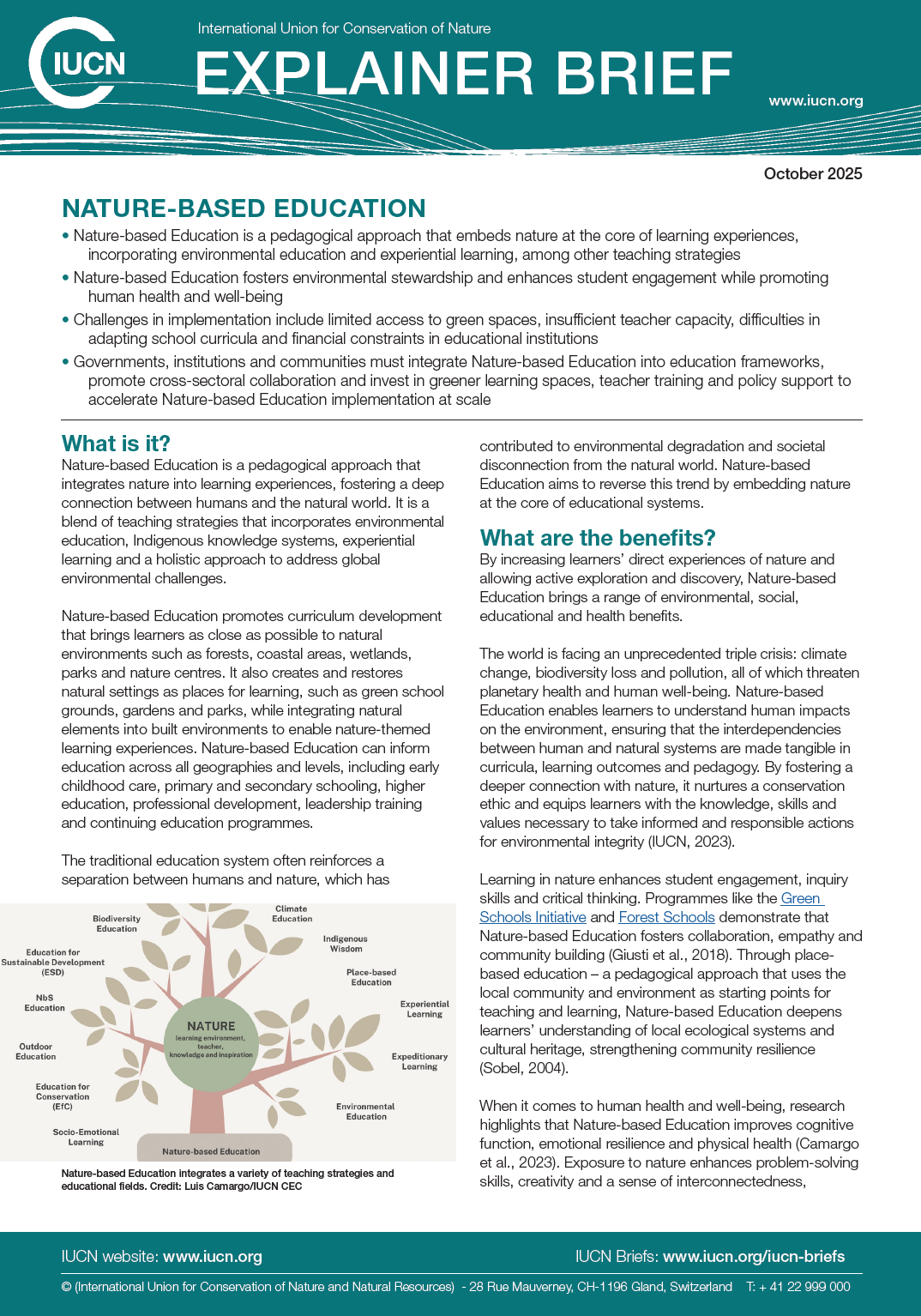 Cover page of the IUCN Explainer Brief on Nature-based Education 