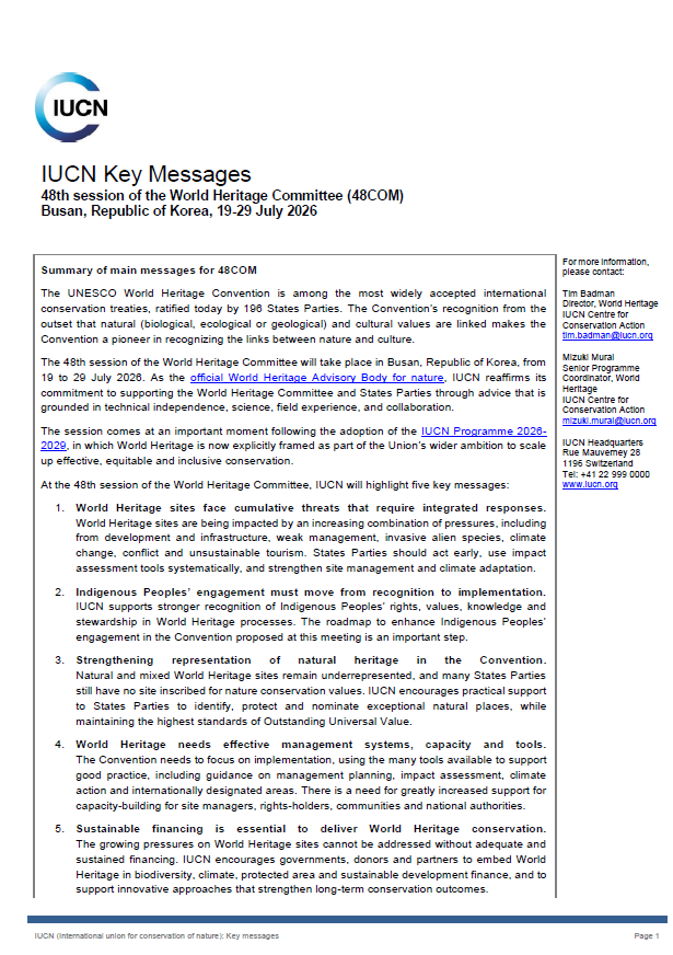 IUCN Key messages for World Heritage Committee meeting