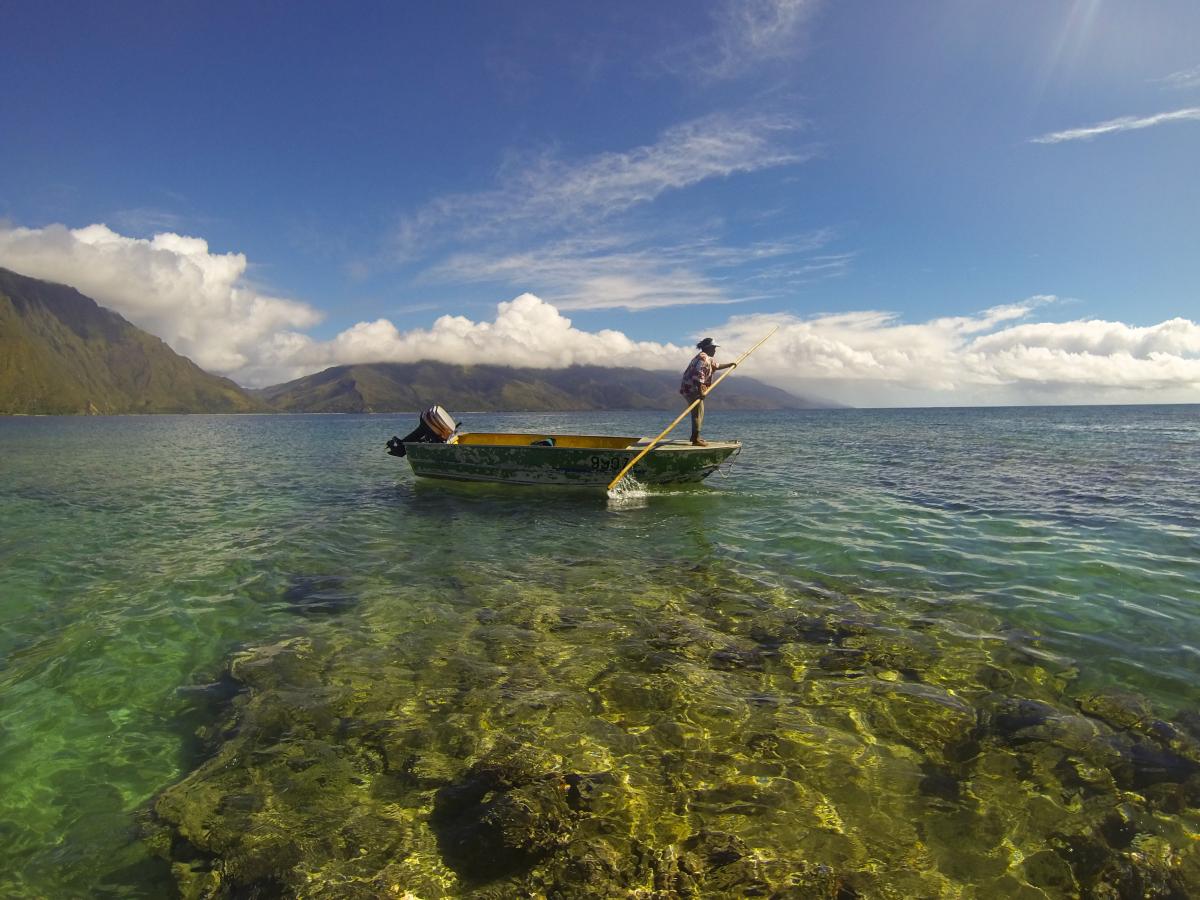 Fisherman in the Lagoons of New Caledonia - a marine World Heritage site in the Pacific 