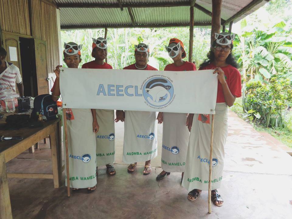 Local women supporting lemur conservation wearing specially created sarongs to support AEECL's work in the area
