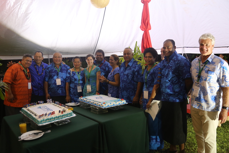 Group photo at the cake-cutting event in Samoa