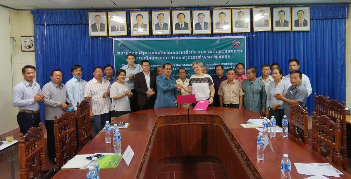 Group photo signing ceremony new project MoU in Khammouane Province.