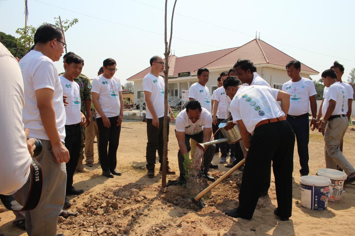 Tree planting activity in a school compound as part of the World Wetlands Day celebration in Cambodia