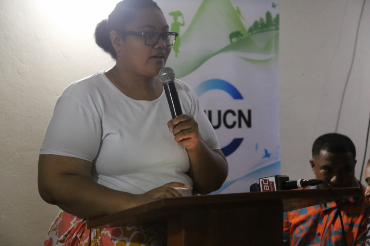 IUCN Volunteer Rebecca Teleni delivers Outcome Statement on behalf of Pacific youths