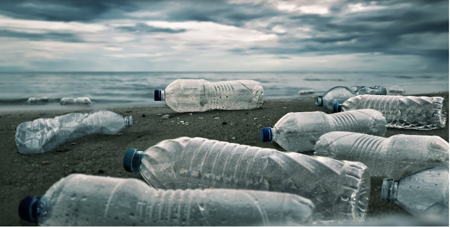 Plastic bottles grey beach