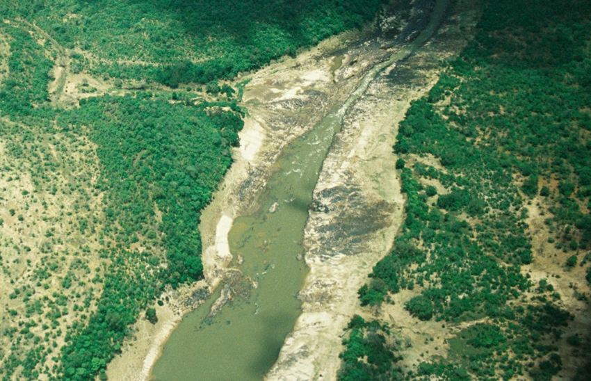 Aerial view, Stiegler's Gorge before construction of dam