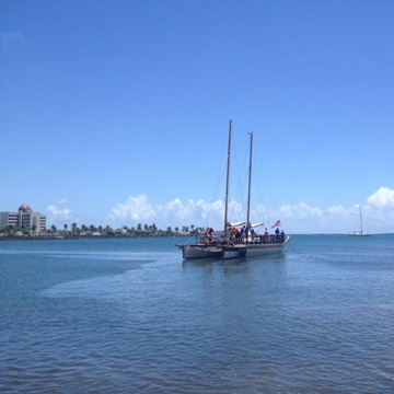 The Samoan voyaging canoe Gaualofa departing Apia, Samoa, as part of the Mua Voyage to the IUCN World Parks Congress 2014 in Sydney