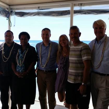 Left to right: Taholo Kami (Regional Director, IUCN Oceania), Maria-Goreti Muavesi (Environmental Legal Officer, IUCN), Richard Brown (Vice President for Sales, Global Blue), Nan Hauser, Robin Grant, and Carl Gustaf Lundin (Director for IUCN Global...