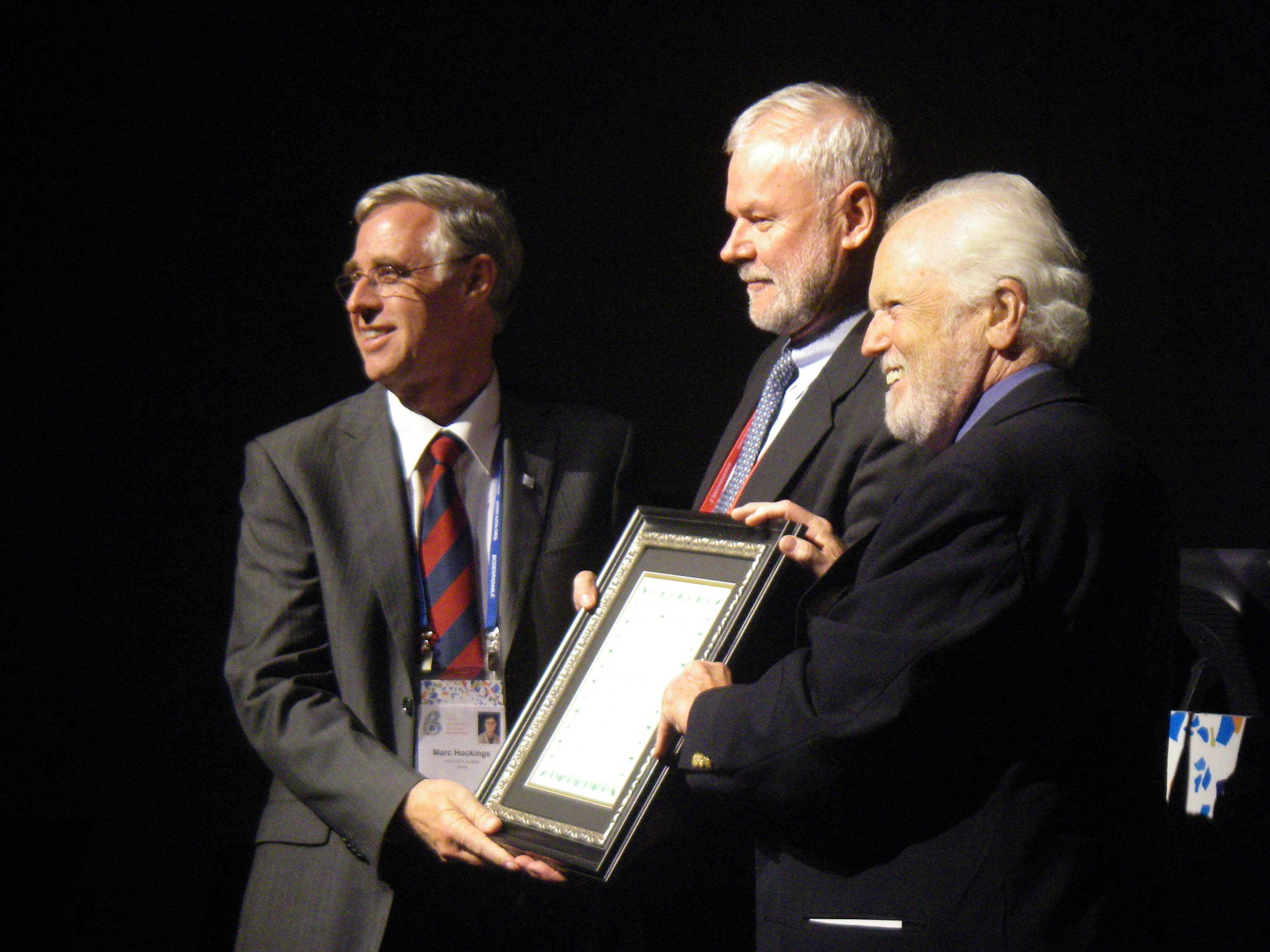 Marc Hockings, Awardee 2008, Nik Lopoukhine, WCPA Chair and Kenton Miller, former IUCN Director General, WCPA Chair and currently founder of the Kenton Miller Award. October 6th 2008, Barcelona, Spain