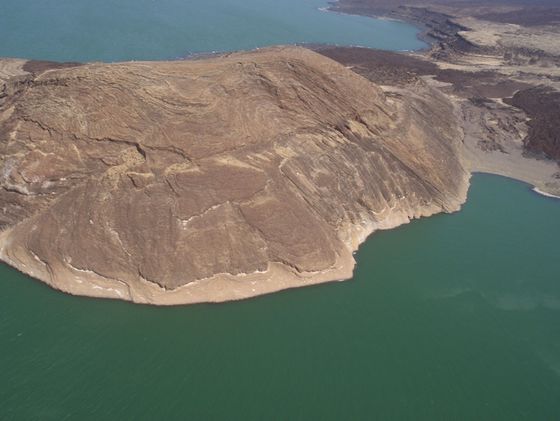 Aerial view over the south island of lake Turkana