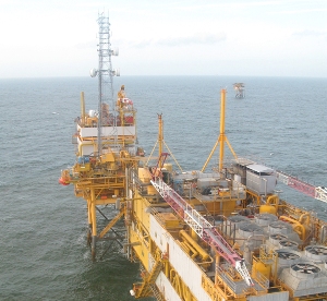 Drilling for natural gas in the North Sea off the coast of the Netherlands