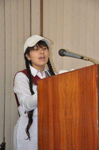 1st position holder student during her speech