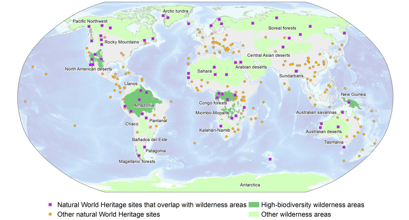 World Heritage sites and wilderness areas