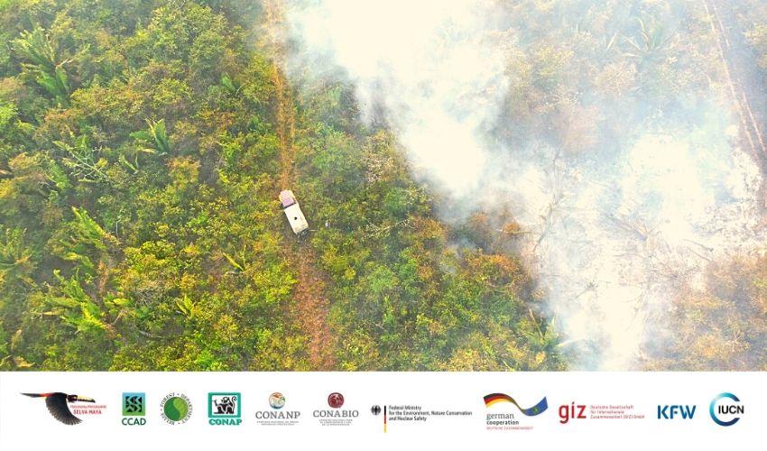 Firefighting is Belize, photograph captured with one of the drones acquired through the Project.
