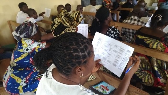 women reading a page at tables