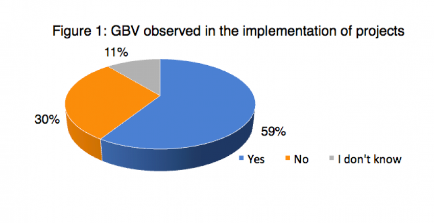 The IUCN-conducted survey demonstrates that gender-based violence is observed in at least 59% of projects related to the work of survey respondents. Despite its prevalence, 46% of respondents also noted that GBV is not considered a priority