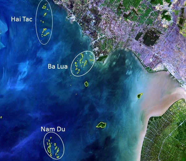 Satellite image of 3 cluster island in Phu Quoc NP