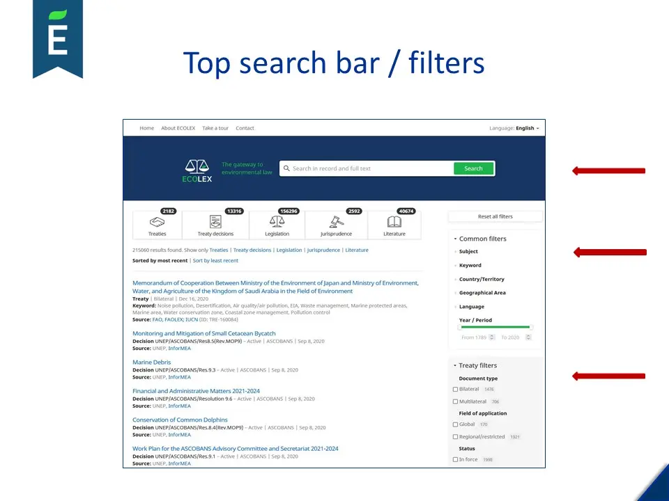 ECOLEX search filters