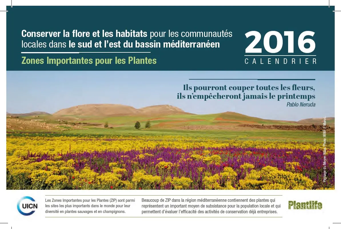 Calendrier: Conserver la flore et les habitats pour les communautés locales dans le sud et l’est du bassin méditerranéen