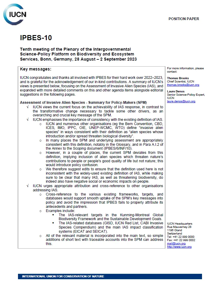 IUCN Position Paper for IPBES-10 thumbnail cover