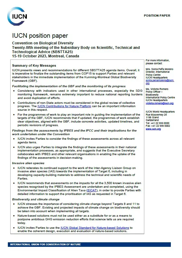 IUCN position paper SBSTTA25 thumbnail