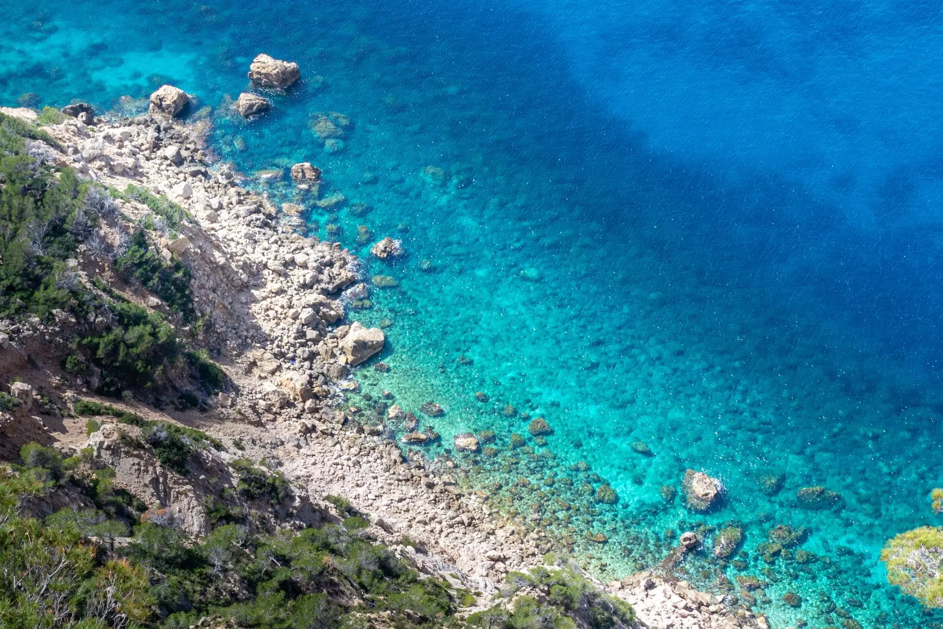Aerial shot of the coast of Sant Elm
