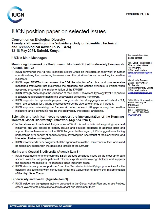 IUCN position paper CBD SBSTTA26 thumbnail