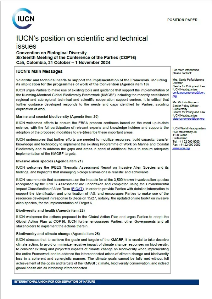 IUCN position CBDCOP16 ST issues cover thumbnail