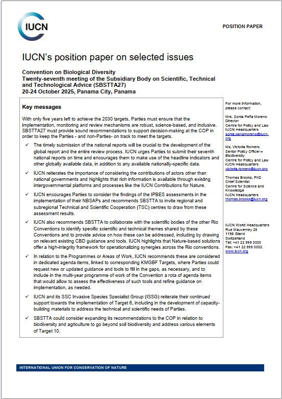 IUCN Position paper for CBD SBSTTA27 thumbnail
