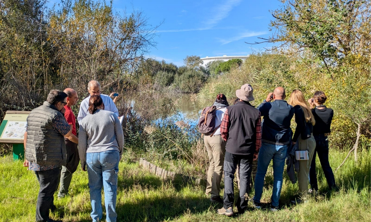 Participants of the IUCN Med and Fundaci&oacute;n Moeve event explore the Laguna Primera de Palos_Huelva