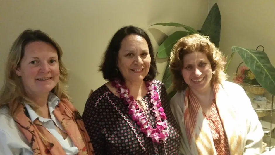 Current Chair Aroha Mead (middle) with both candidates Kristen Walker Painemilla (left) and Meher Noshriwani (right)