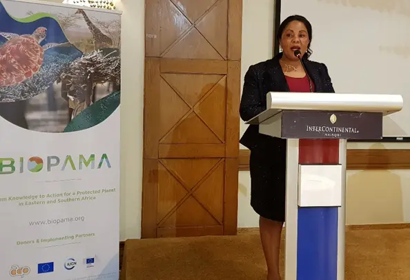 Principal Secretary Department of Wildlife Dr. Margaret Mwakima during the workshop opening sessions