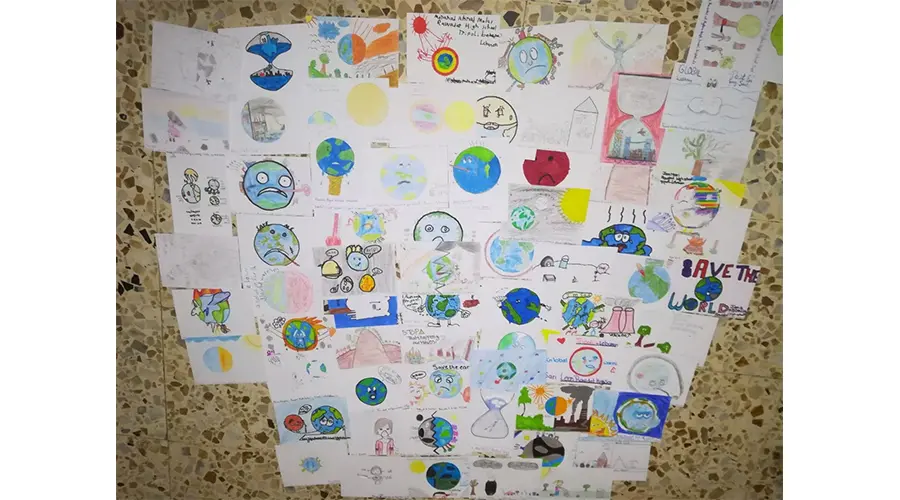 Creative postcards colored during school outreach in Lebanon