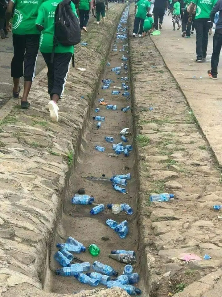 Water bottles thrown by runners during the Mater Heart Run in Nairobi last year