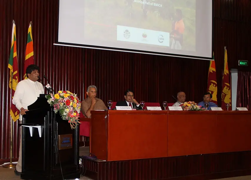 Hon. Ajith Manapperuma, the State Minister of Mahaweli Development and Environment addressing the gathering 