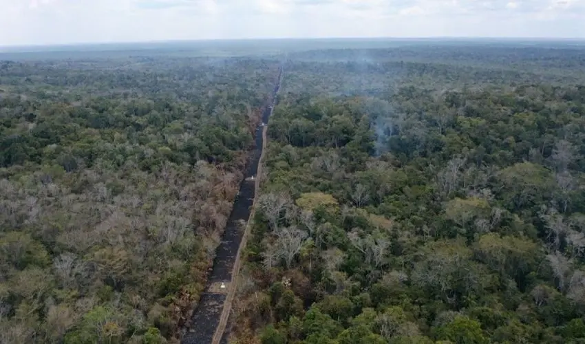 Incendio atendido por la CONANP y el Belize Forest Department en la zona fronteriza entre Guatemala y México en la Selva Maya. 