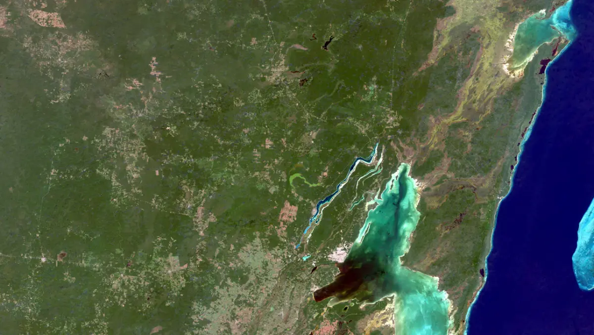 Imagen satelital de la Reserva de la Biosfera Sian Kaa'an 2018, obtenida a través de Sentinel II - Quintana Roo, México.