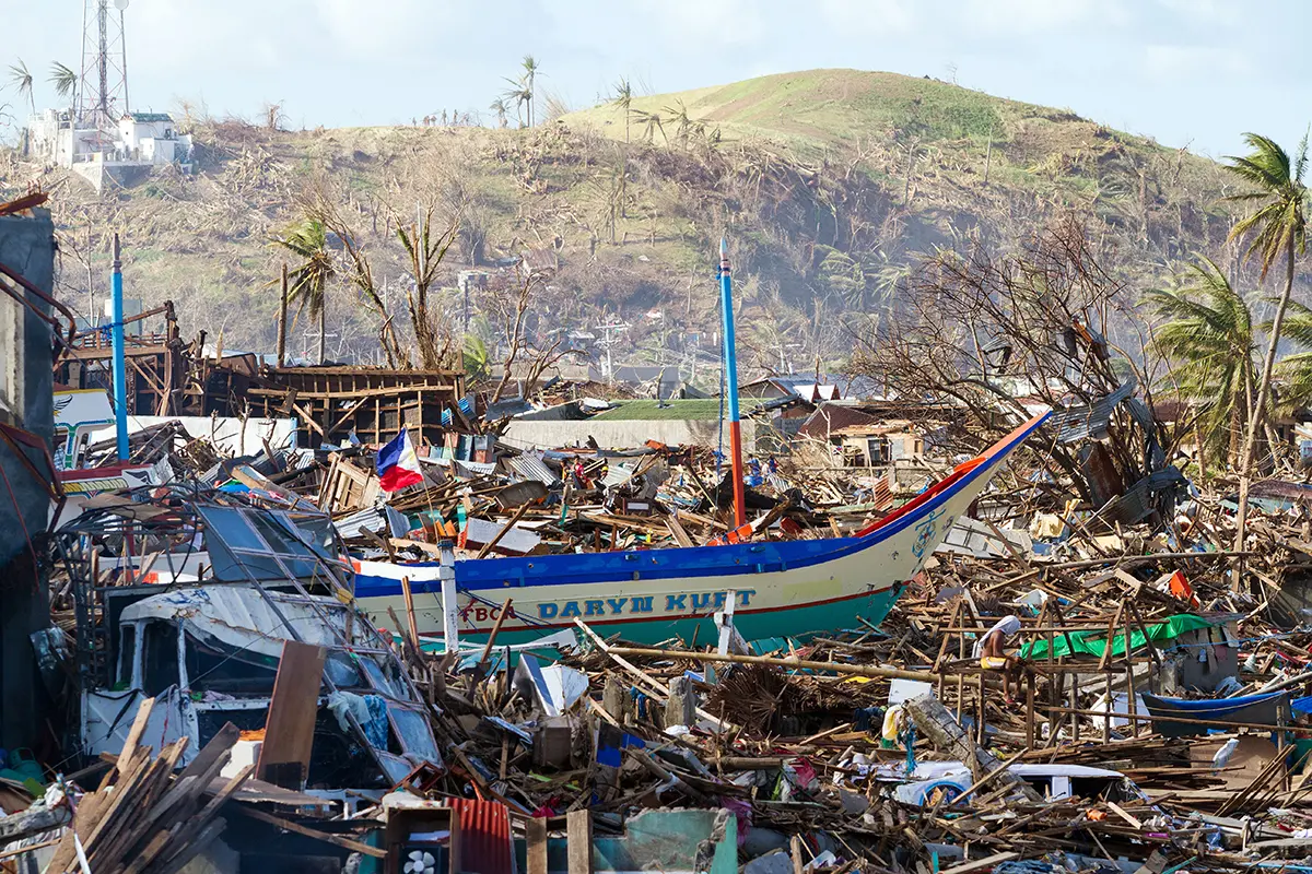 Flattened Tacloban City after hurricane Haiyan Philippines