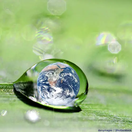 Earth inside water droplet