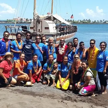 The crew of the Gaualofa prior to its departure from Apia, Samoa, as part of the Mua Voyage to the IUCN World Parks Congress 2014 in Sydney
