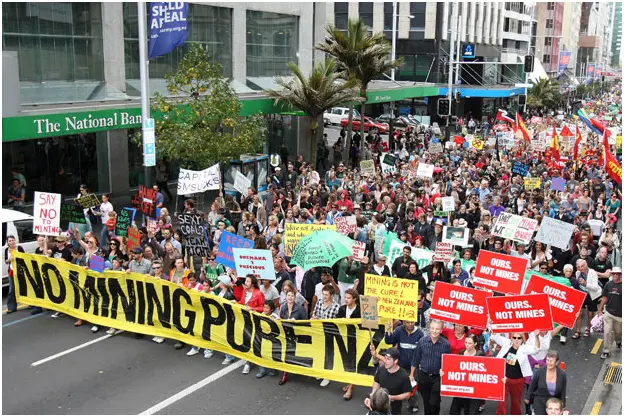 Protestors against mining in protected areas, New Zealand